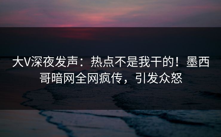 大V深夜发声：热点不是我干的！墨西哥暗网全网疯传，引发众怒